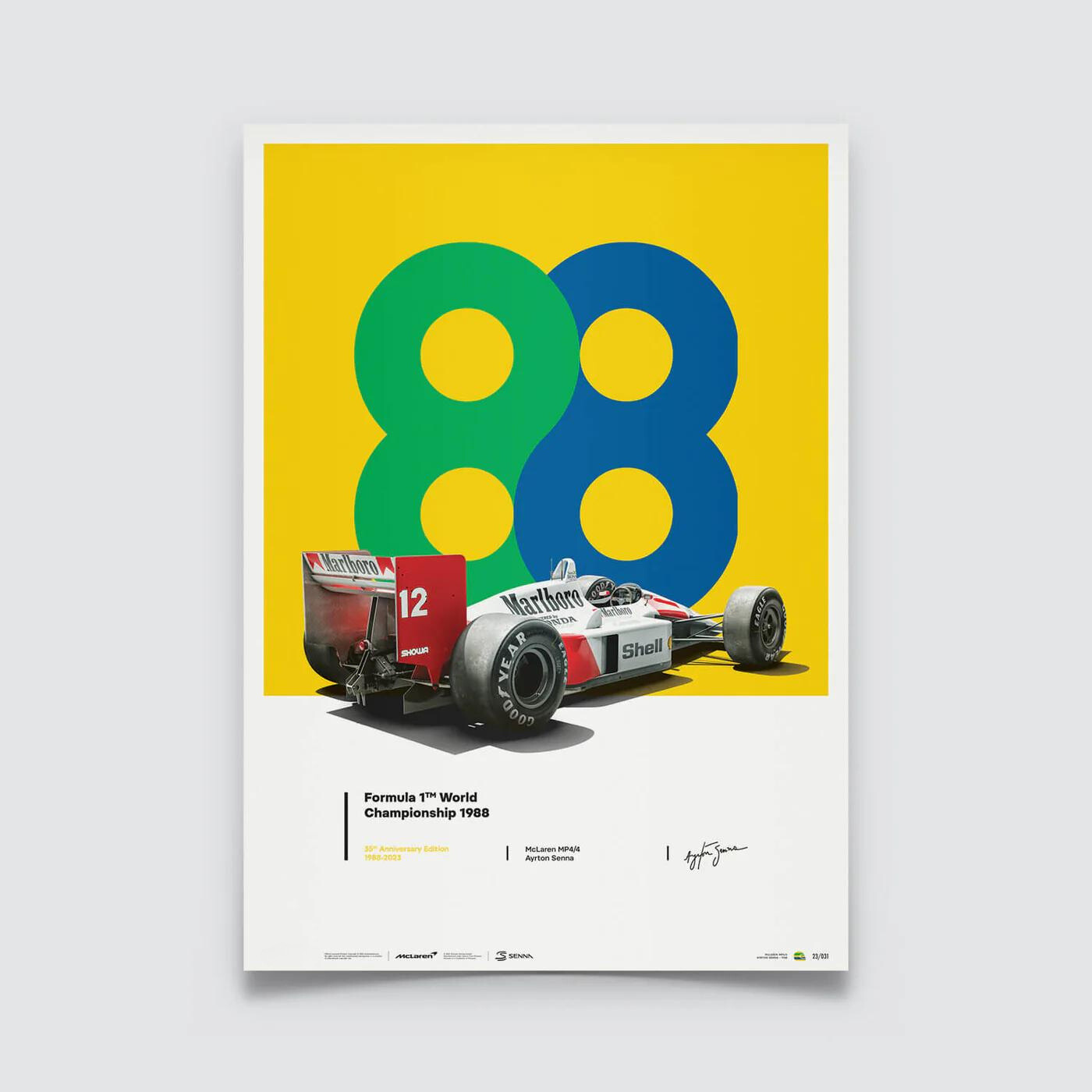 Ayrton Senna | 1988 35th Anniversary San Marino GP 88 | McLaren MP4/4 Poster | Frame Included