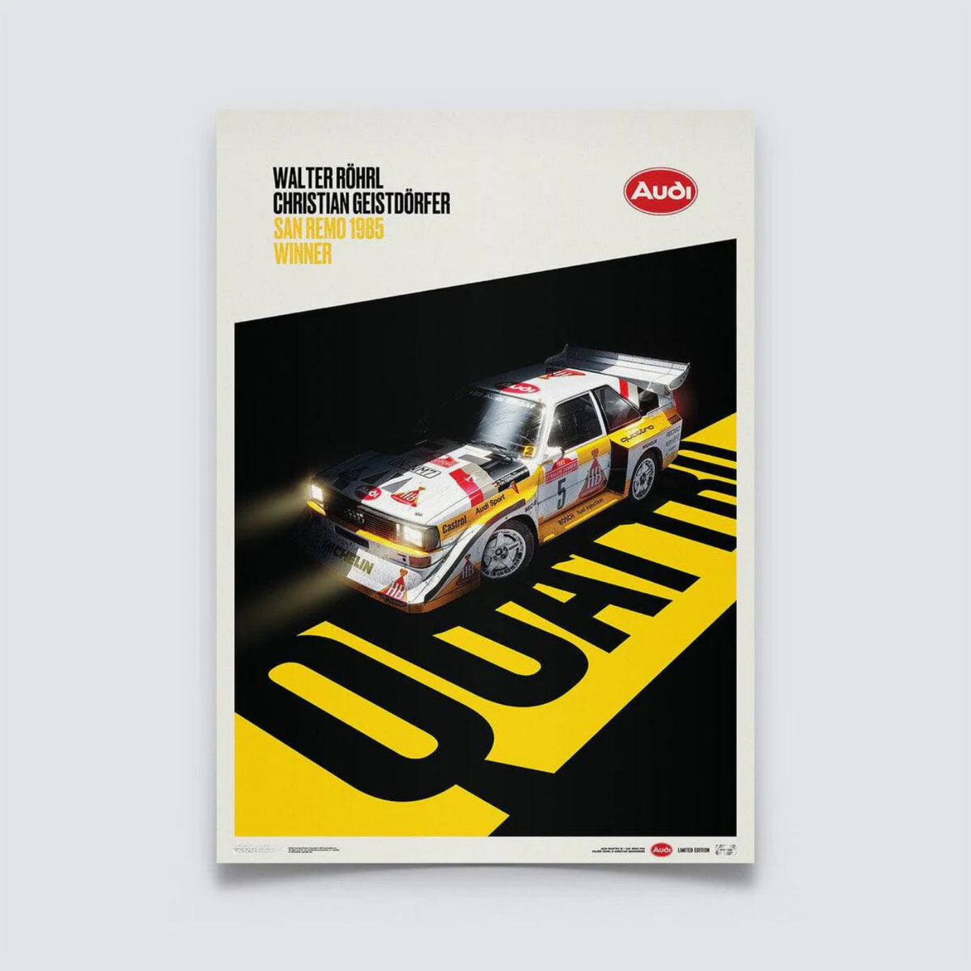 Walter Röhrl & Christian Geistdörfer | 1985 Audi Quattro S1 Shadow San Remo | Audi Poster | Frame Included