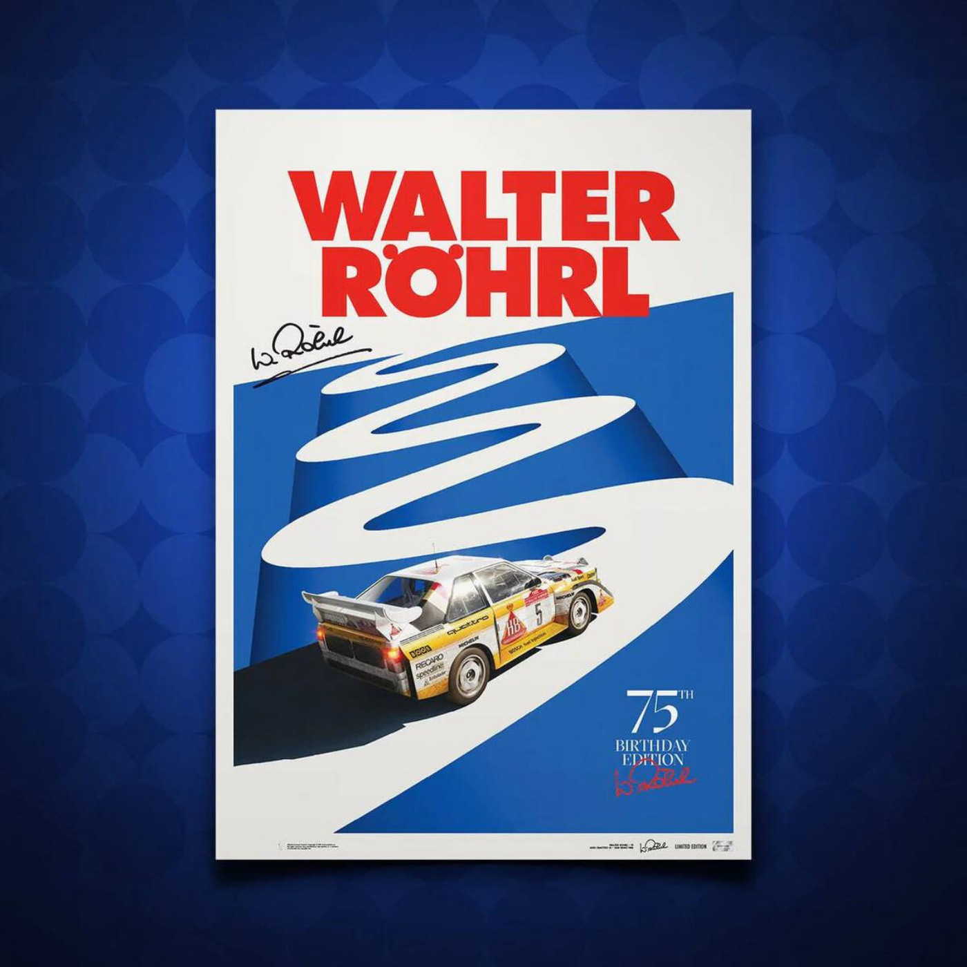 Signed by Walter Röhrl | 1985 75th Birthday San Remo | Walter Röhrl Poster | Frame Included