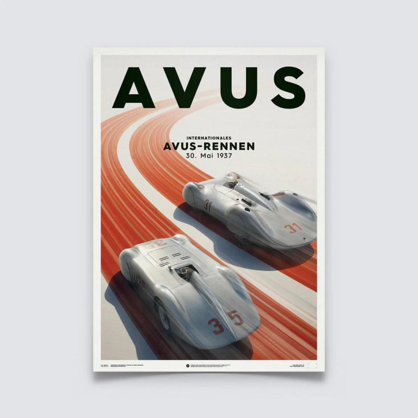 Mercedes-Benz & Auto Union | 1937 Avus Silver | Mercedes & Auto Union Poster | Frame Included