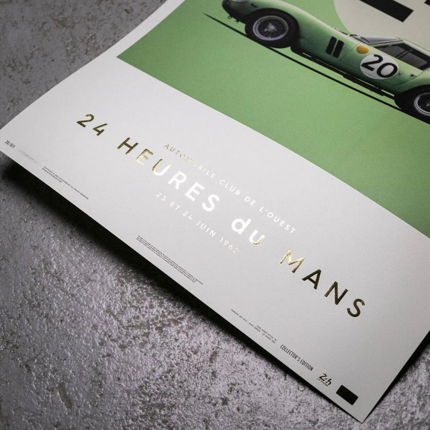 Ferrari 250 GTO | 1962 Green | Collector's Edition 24h Le Mans Poster | Frame Included