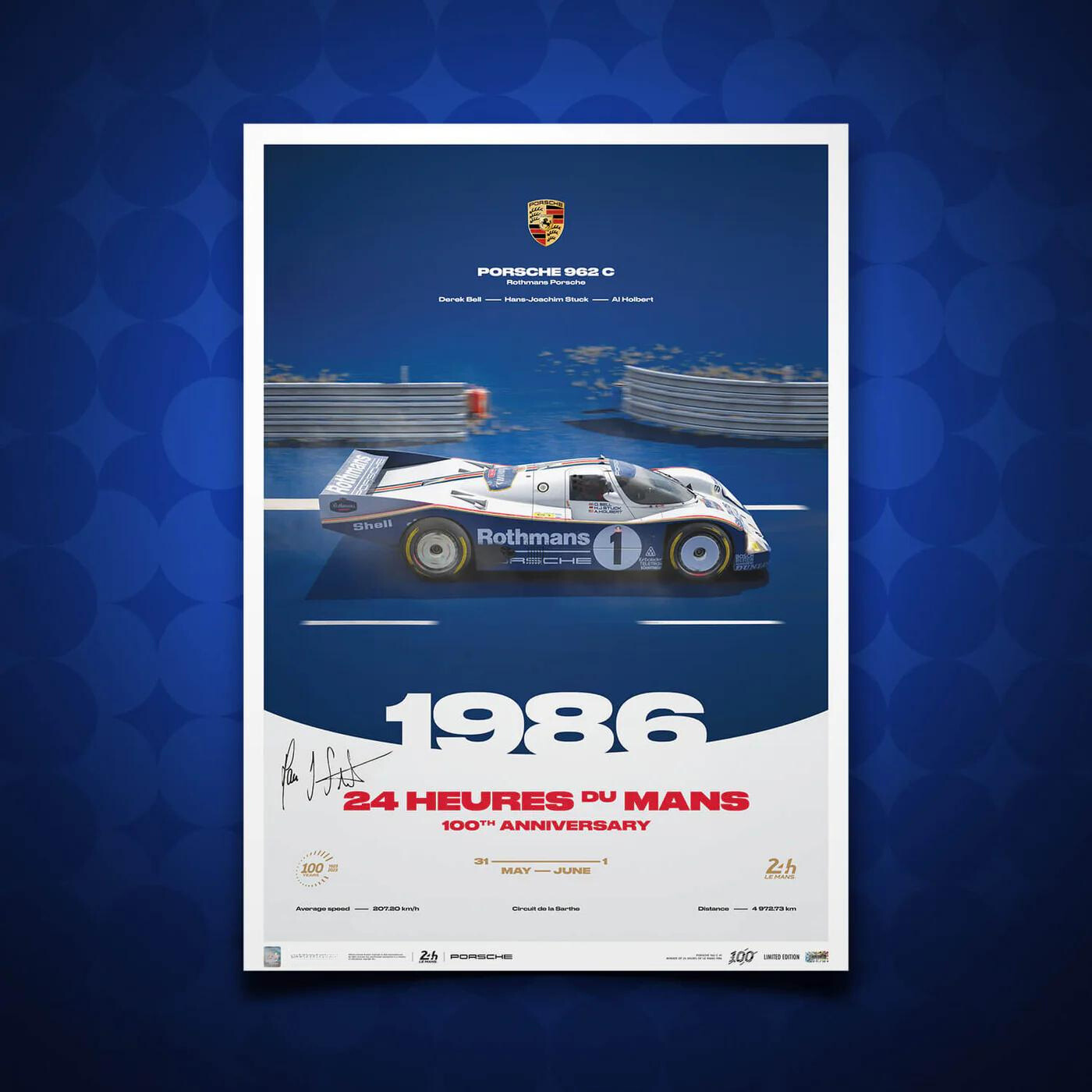 Porsche 962 C | 1986 100th Anniversary | 24h Le Mans Poster | Frame Included