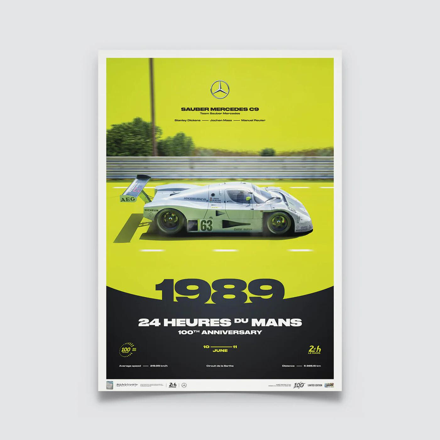 Sauber Mercedes C9 | 1989 100th Anniversary | 24h Le Mans Poster | Frame Included