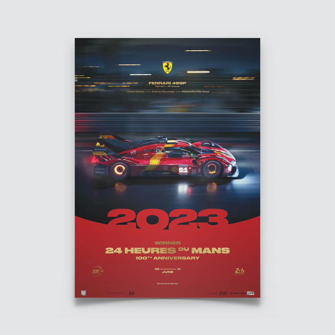 Ferrari 499P | 2023 100th Anniversary | 24h Le Mans Winners Poster | Frame Included