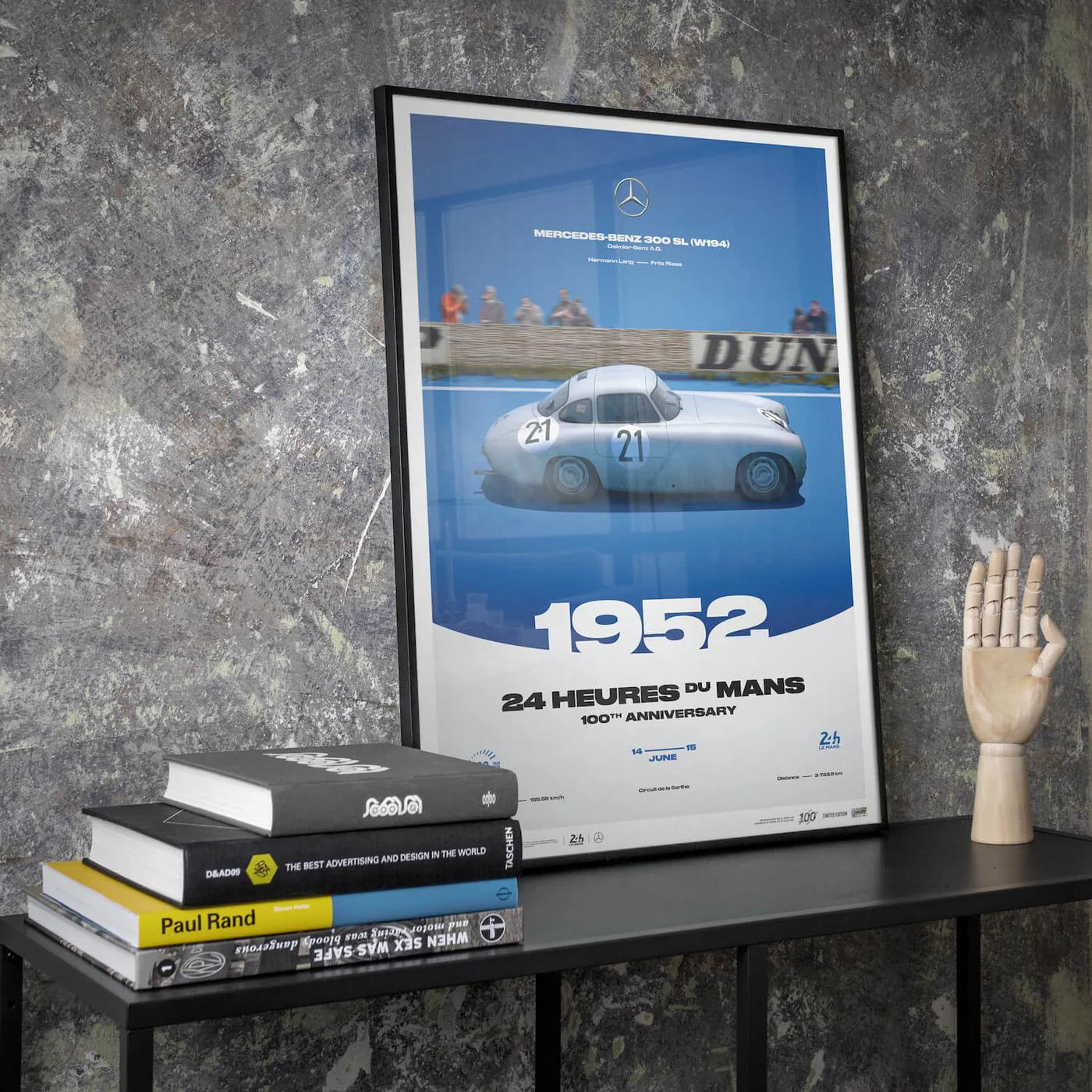 Mercedes-Benz 300 SL (W194) | 1952 100th Anniversary | 24h Le Mans Poster | Frame Included