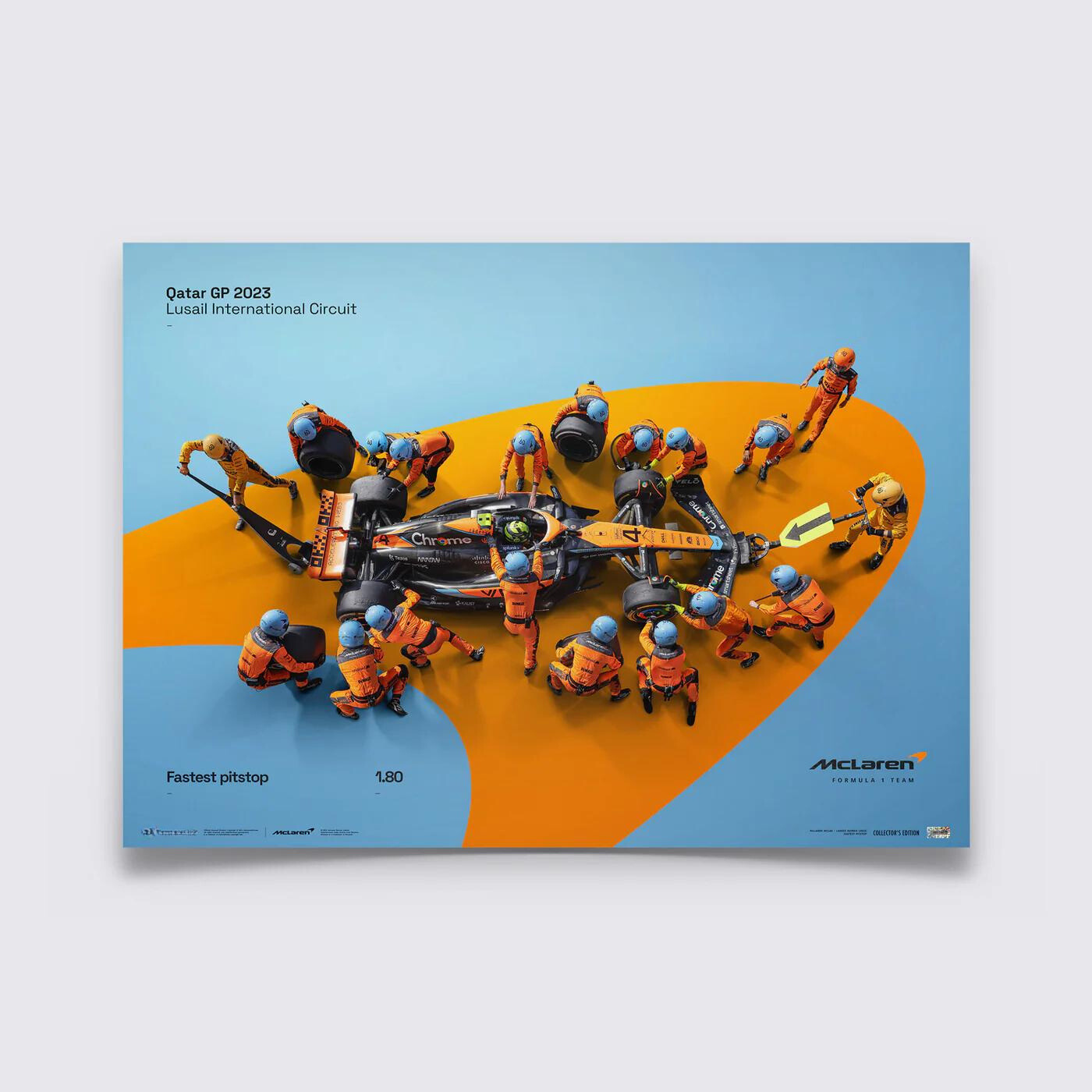 McLaren Formula 1 Team | 2023 World Record Fastest Pit Stop 1.80 | Collector's Edition McLaren Poster | Frame Included