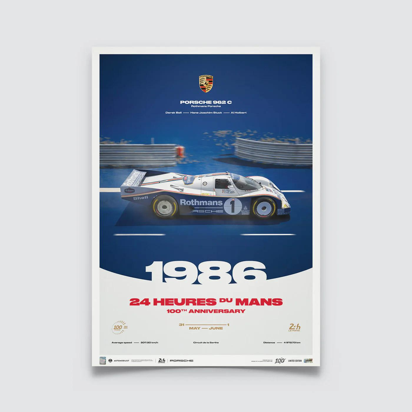 Porsche 962 C | 1986 100th Anniversary | 24h Le Mans Poster | Frame Included